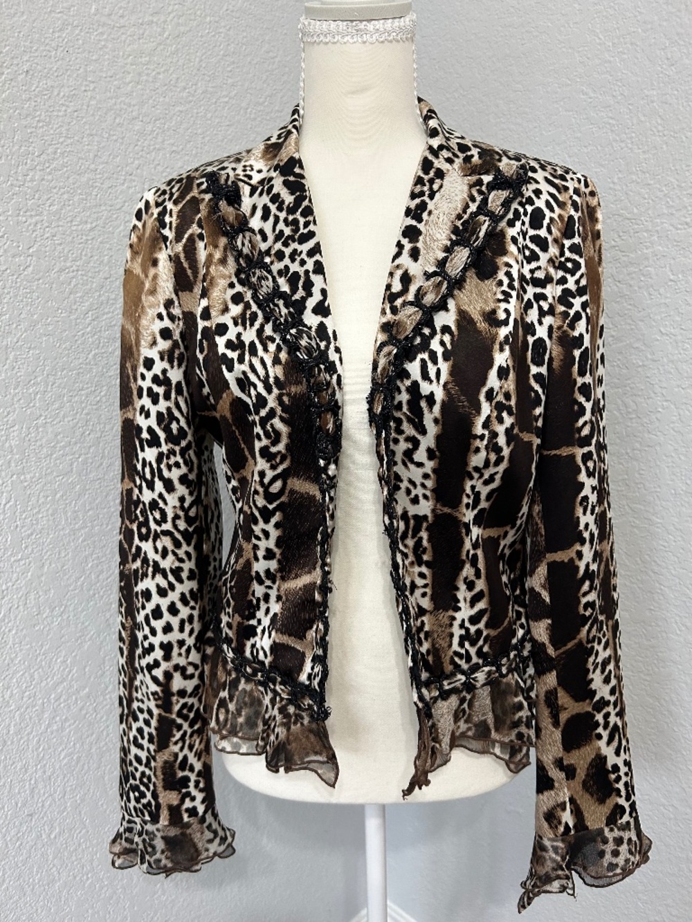 Alberto Makali 100% Silk Leopard Animal Print Blazer Jacket Size 6